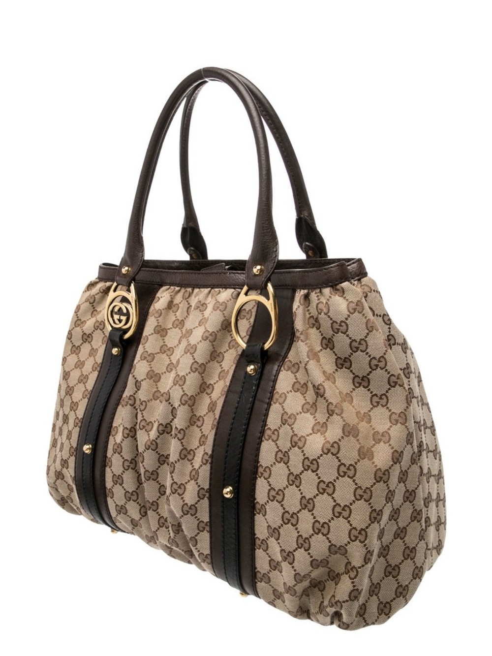 Gucci Beige GG Canvas Tote with Dark Brown Leather Trim - Picture 3 of 6